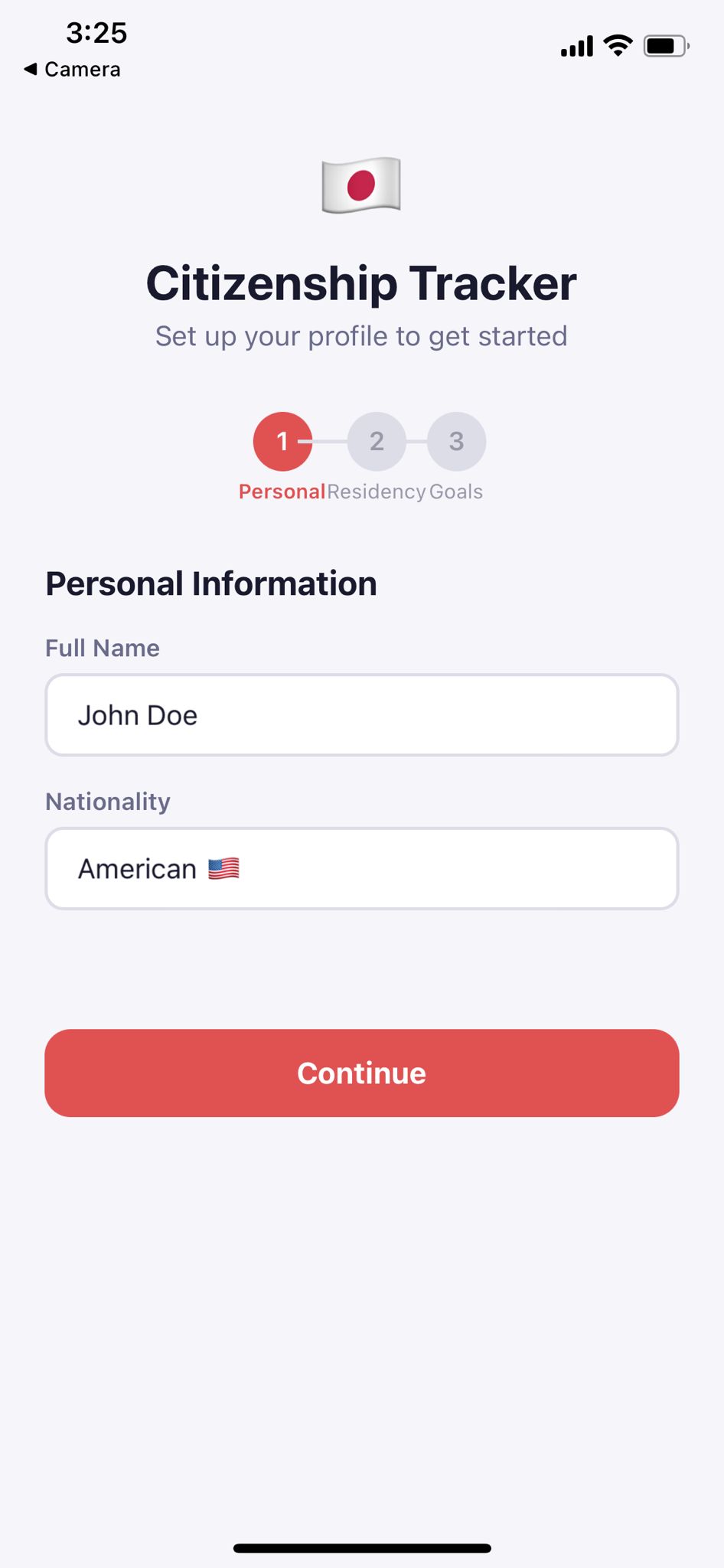 Naturalize Japan app onboarding — set up your Japan residency profile